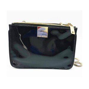 Ted Baker London Patent Black Leather Crossbody Purse Chain Strap Zipper Top